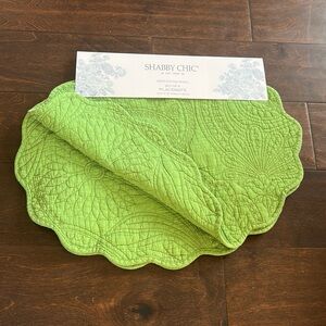 Shabby Chic 4 Scalloped Edged  Quilted Placemats New Green Oval Easter